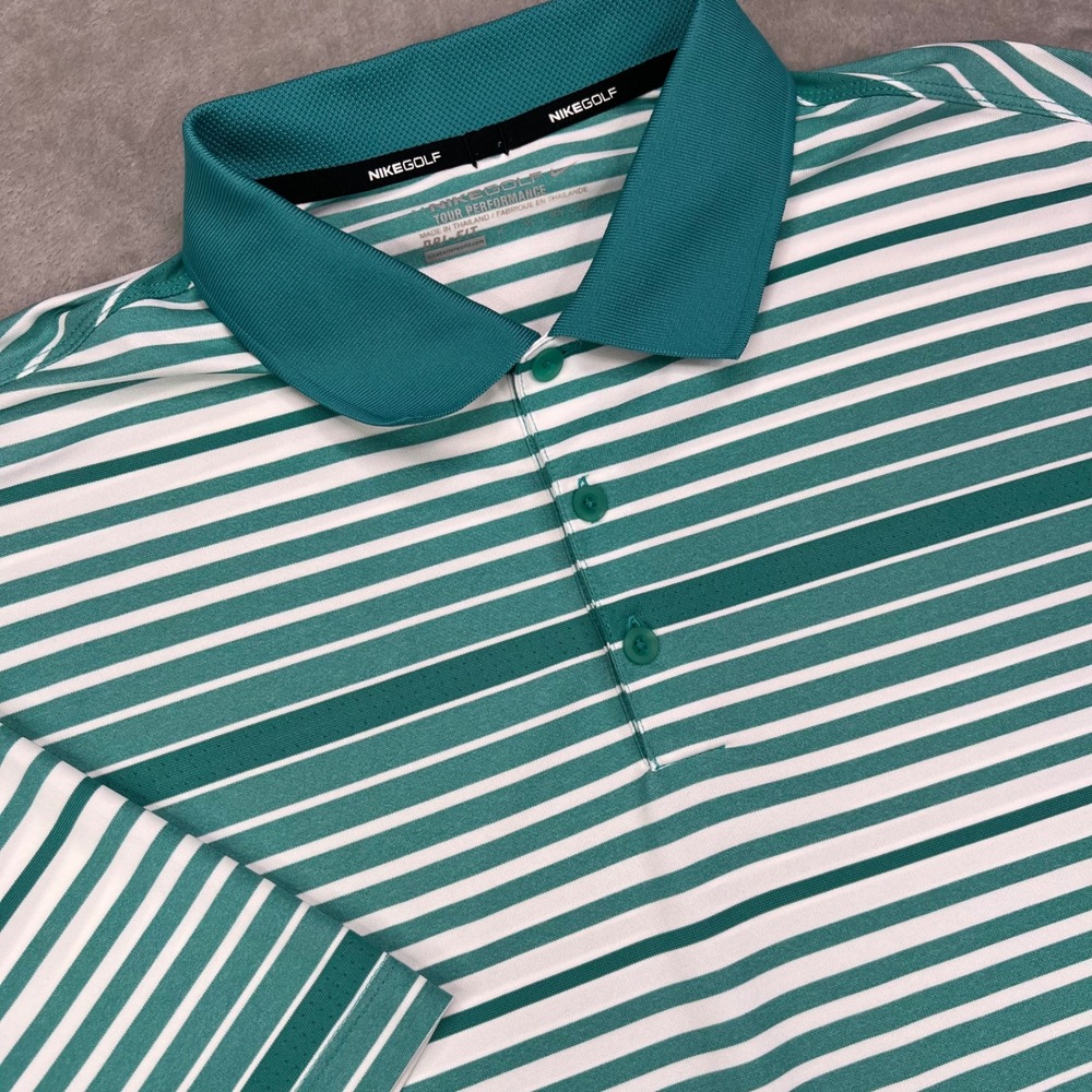 Nike Tour Performance Golf Polo Shirt Men 2XL Teal White Striped Dri-FIT Stretch
